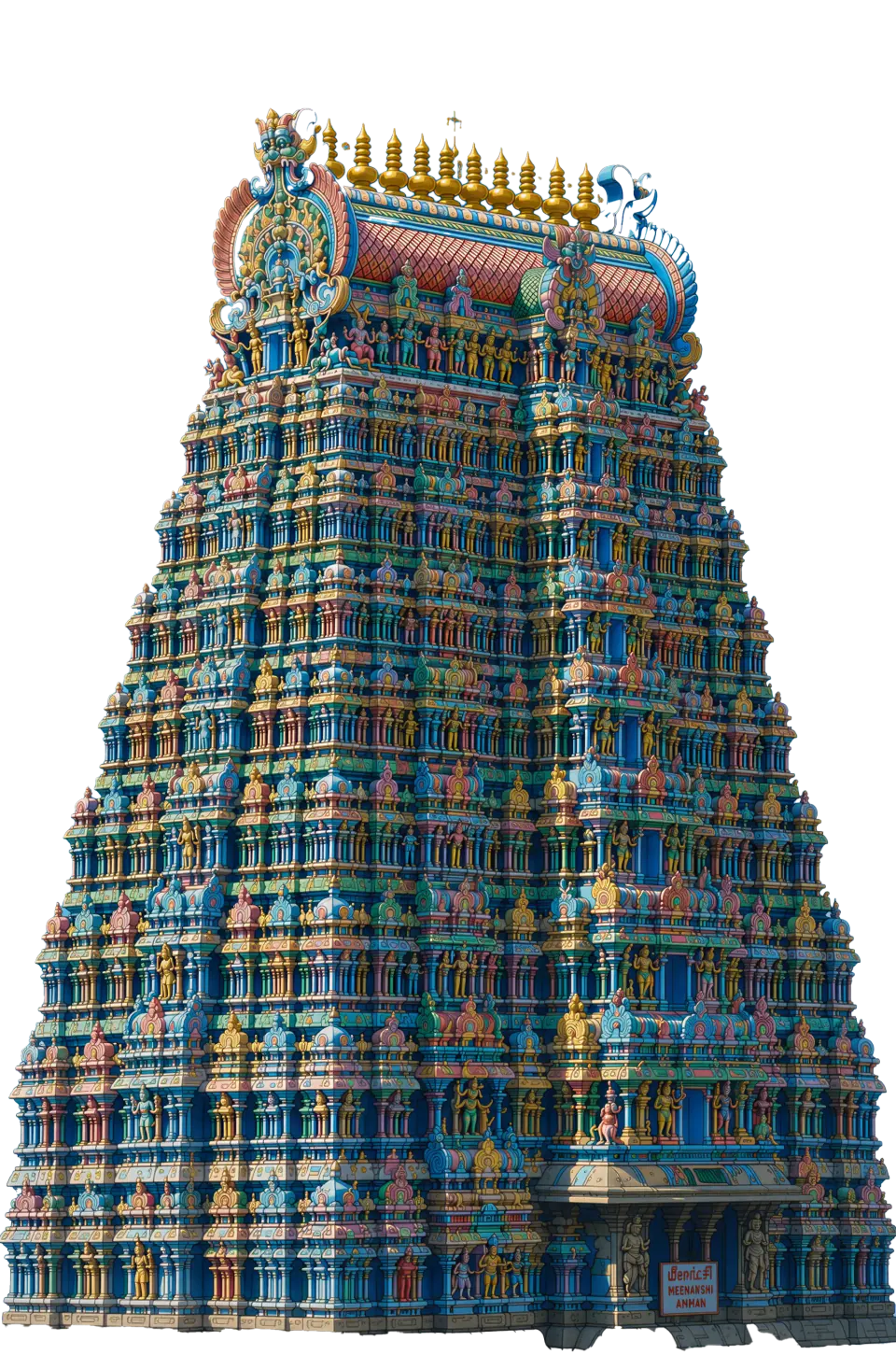 The richly carved gopuram of Meenakshi Temple